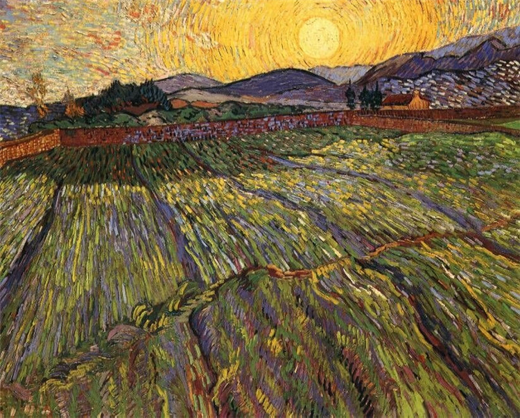 Enclosed Field With Rising Sun Van Gogh Oil Painting - Click Image to Close